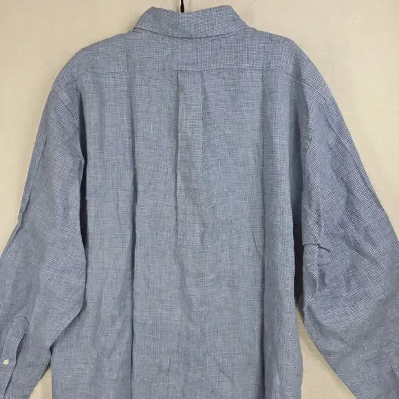 Brooks Brothers Shirt Mens Extra Large XL Blue 100% Linen Collared Preppy Work - Picture 9 of 10